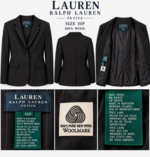 Lauren Ralph Lauren Petites 10P Black Pinstripe ALL Wool Blazer picture
