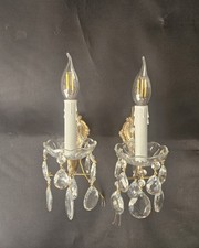 Antique Vintage Pair Light Wall Lamps  Sconces Brass Bronze And Crystal 1 Light picture