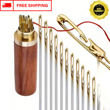 Sewing Needles 12pc Stainless Steel Large Eye Hand Needle with Wooden Case Craft picture