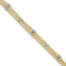 3-Strand Chain with Mirror Beads 9 inch Plus 1 inch Anklet 14k Two-tone Gold picture