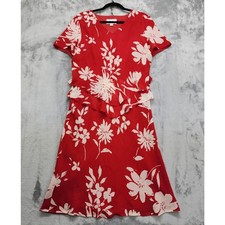 Vintage Donna Ricco Dress Womens 12 Red White Floral Short Sleeve Layered Midi picture