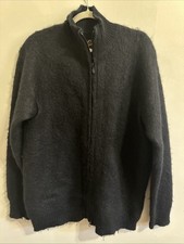 Needles Brand Japan Zip Cardigan Sweater Black Mohair Blend L 22x29 Z6 picture