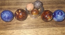 7 Antique German Bennington/ Clay Marbles Blue And Brown picture