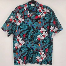 Jade Fashions Mens XL Hawaiian Shirt Parrot Floral Orchid 100% Cotton Aloha Camp picture