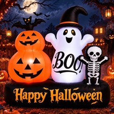 6 FT Halloween Inflatables Ghost Outdoor Decorations,Blow Up Cute Wizard Ghost w picture