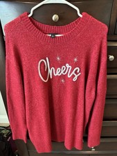 Torrid Red Cheers Embroidered Crew Neck Ribbed Knit Pullover Sweater Size 0 picture