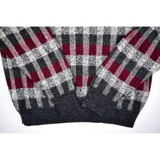 Vintage 70s Jantzen Plaid Sweater Mens XL Maroon Gray Crew Neck Wool Shag USA picture