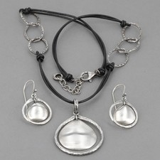 Vintage Silpada Sterling Teardrop Earrings & Leather Necklace Set W1426 N1440 picture