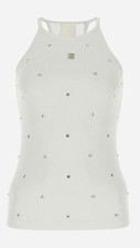 Givenchy White Ribbed Studded  High Neck Racerback Knit Cotton Tank Top M picture