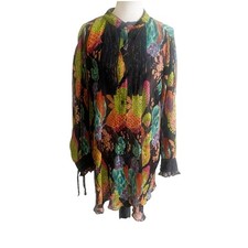 Roaman’s Sheer Artsy Button Front Long Sleeve Tunic Colorful Size 20w Lace Trim picture