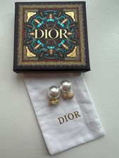 Vintage Christian Dior Gold Tone Crystal Faux Pearl Earrings picture
