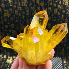 Natural Aura Yellow Citrine Crystal Titanium Cluster Healing Mineral Specimen picture