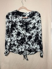 Talbots Floral Blouse Size SP Black White Tie Front Long Sleeve Top picture