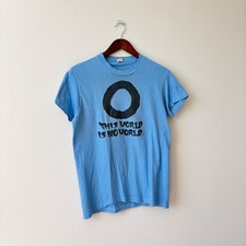 Vintage 60s Hanes Under Colors Graphic T-Shirt Blue This World Is No World M picture
