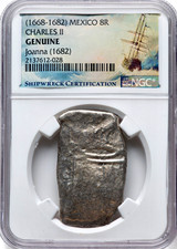 1668-1682 Mexico 8R Real Charles II Silver Joanna Shipwreck Treasure Cob NGC Gen picture