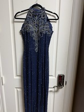 Gorgeous Vtg Alyce Designs Sequin & Beaded Prom Formal Gown Navy Blue SZ 2 - 4 picture