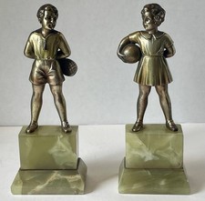Art Deco Bronze Pair of Children Sculpture Statue Figurine Vintage picture