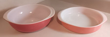 VINTAGE PYREX BAKING OVEN WARE MCM PINK 024 2QT CASSEROLE DISH & 221 CAKE PAN picture