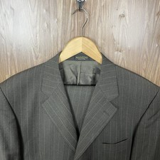 Manzini Italy Made 2 Piece Suit Mens 42L 36x30 Brown Striped Super 120s Wool picture