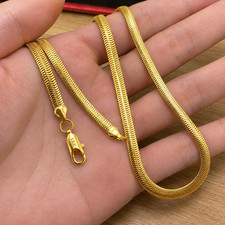 18K Solid Gold 6mm Herringbone Chain Necklace 18