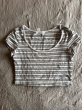 Ambiance Apparel Striped Crop Top Size S Black White picture