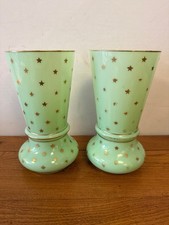 antique French mint green opaline glass vases gilt star motifs picture