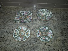 Antique Chinese Rose Medallion Porcelain 4 Piece Set Bowl Plates Famille Rose picture