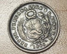1866 Peru 1 Dinero Silver picture
