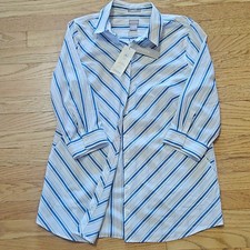 NWT Chico's No Iron Stain Shield Striped Button Down Blouse Womens Size 1 M picture
