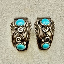 Vintage Navajo Sterling Silver  Turquoise Watch Tips SIGNED RICHARD BEGAY picture
