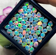 AAA Quality Natural Ethiopian Opal Pear Faceted Cut Welo Fire Gemstone Cabochon picture