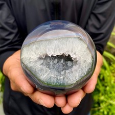 1.4LB Natural Open Smile Agate Sphere Purple Crystal Geode Healing Wealth Colle picture