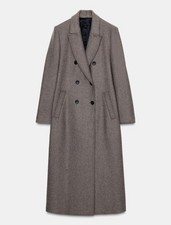 ZARA DARK MINK WOOL BLEND LONG DOUBLE-BREASTED COAT SIZE XL picture