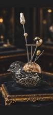 X RARE MAPPIN & WEBB STERLING SILVER BIRD PINCUSHION w/ PINS picture