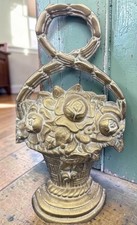 Antique Cast Brass Flower Basket Roses Door Porter Doorstop Victorian picture