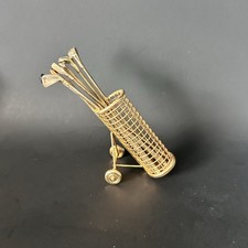 Vintage MCM Golf Club Cocktail Stirrers Swizzle Sticks Set with Gold Golf Bag picture