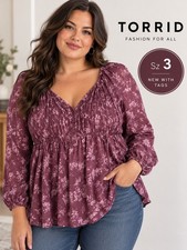 Torrid | 3 | Plum Floral Smocked Top picture