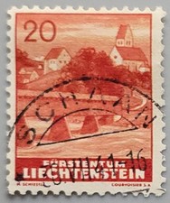 Liechtenstein 1944-45 Furstentum 20rp Salmon Red Village Panorama Used Schiessl picture