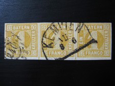 BAVARIA BAYERN GERMAN STATES Mi. #8 scarce XF used stamp strip of 3 CV $300.00 picture