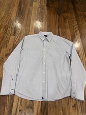 UNTUCKIT Men’s Long Sleeve Button Down Dress Shirt Stripe White Blue Size Large picture