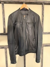 John Varvatos Men's Black Leather Band Collar Moto Jacket Size M picture