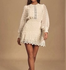 NWT Lulus Lust or Love Cream Embroidered Lace Long Sleeve Dress Women’s XS picture