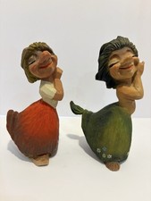 Vtg Henning Troll Figurine And Huldra Figurine – Hand Carved Wooden Troll Norway picture