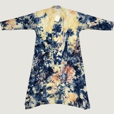 Wonderly Women Blue Yellow Tie Dye Open Front Longline flowy Cardigan S NWT picture