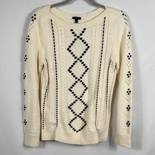 Talbots Cream and Black Ribbon Woven Boat Neck Knit Sweater. Womens Size M picture