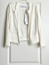 NWT IRO Shavani White Tweed Frayed Open Front Jacket Size 38 (US 6) $395. picture