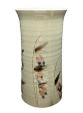 VTG 1984 Joseph Panacci Studio Art Pottery Vase Celadon Green w/Bluebells 7.75
