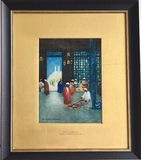 Hans Jacob Hansen R.S.W.Orientalist Painter Algerian Bazaar Watercolor Framed picture