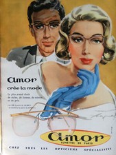 AD PRINT 1957 AMOR LUNETTES DE PARIS CREATES GLASS FASHION picture