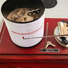 Taylor Instrument Recording Barometer Barograph w/ Chart Drum & Pen, Wood Base picture